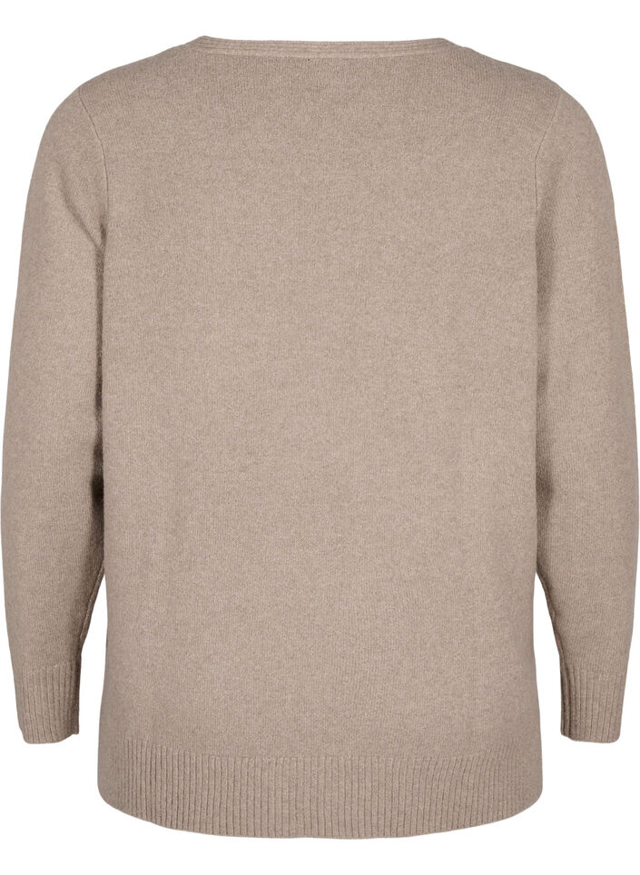 Stickad blus med V-ringning, Desert Taupe Melange, Packshot image number 1