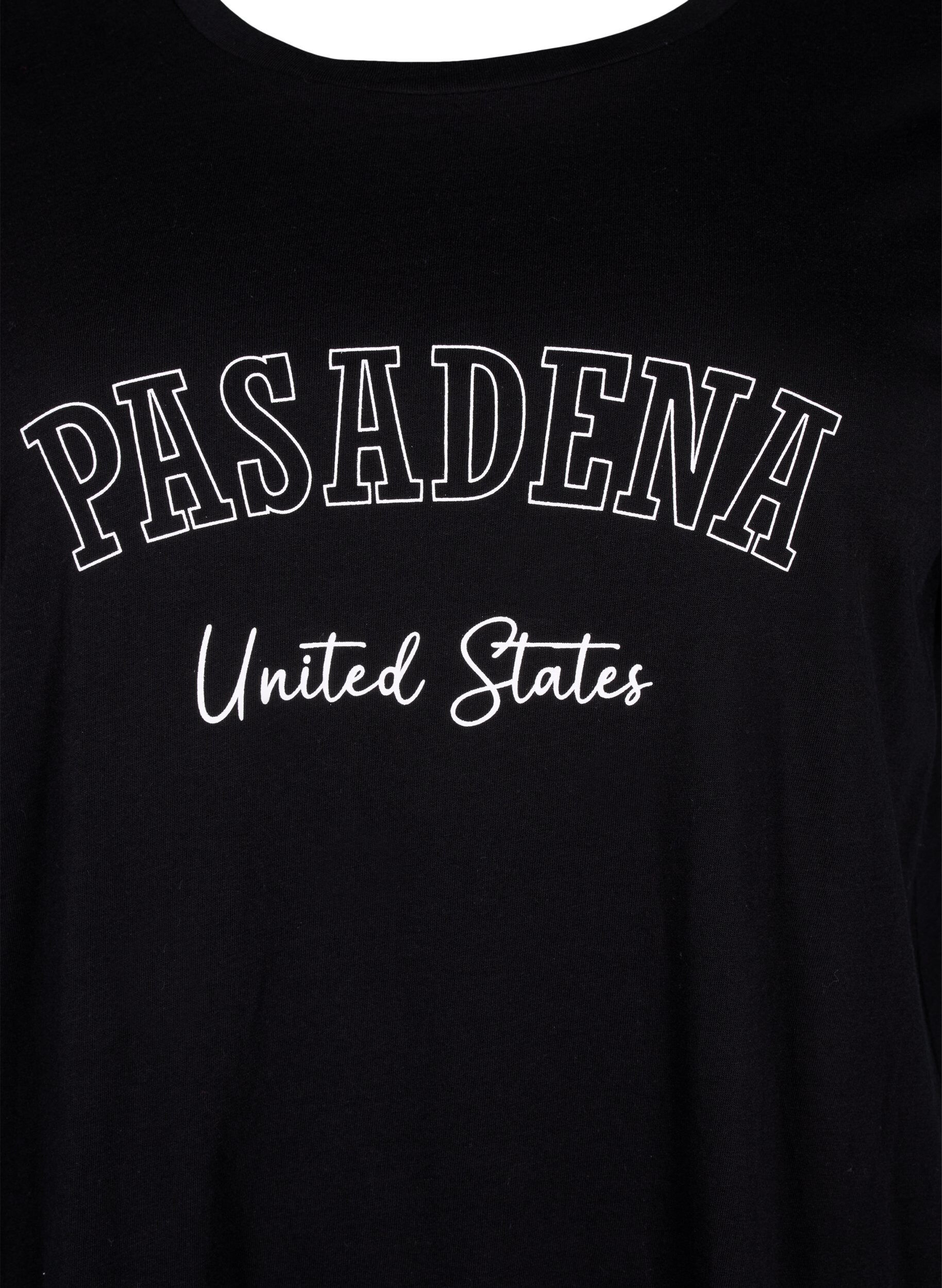 Zizzi T-shirt i bomull med text, Black W. Pasadena, Packshot image number 2