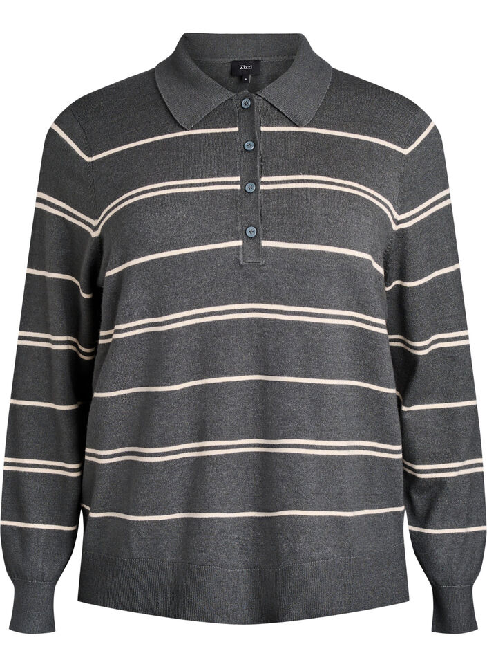 Stickad blus med krage, Grön, Packshot image number 0