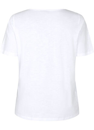 T-shirt i bomull med spetsband, Bright White, Packshot image number 1