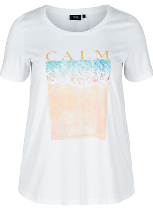 T-shirt i bomull med tryck, Bright White CALM, Packshot image number 0