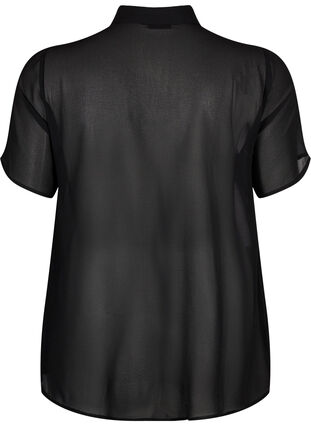 Kortärmad skjortblus med volanger, Black, Packshot image number 1