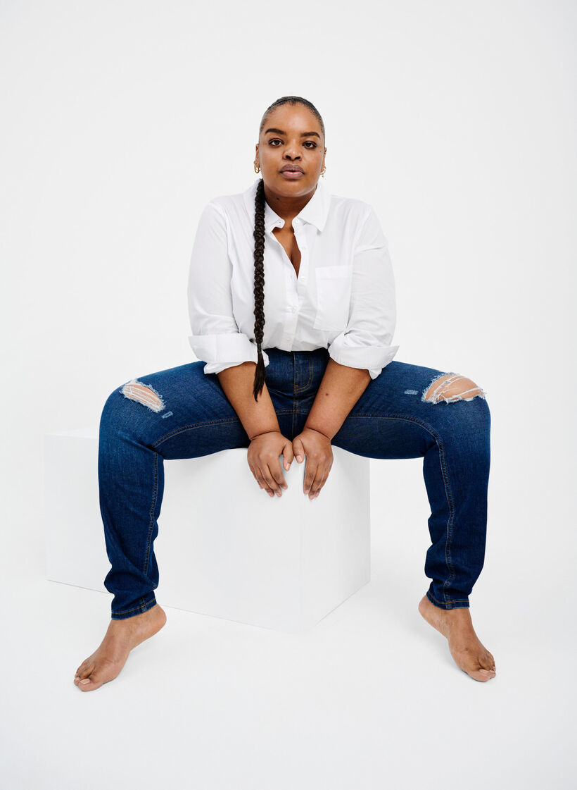 Super tunna Amy jeans med slitning och hög midja, Dark blue, Image image number 1