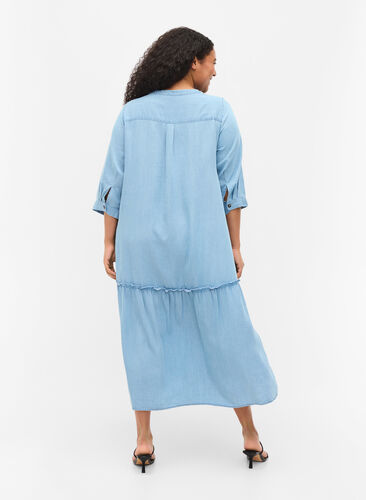 Midiklänning med knäppning och 3/4-ärmar, Light blue denim, Model image number 1