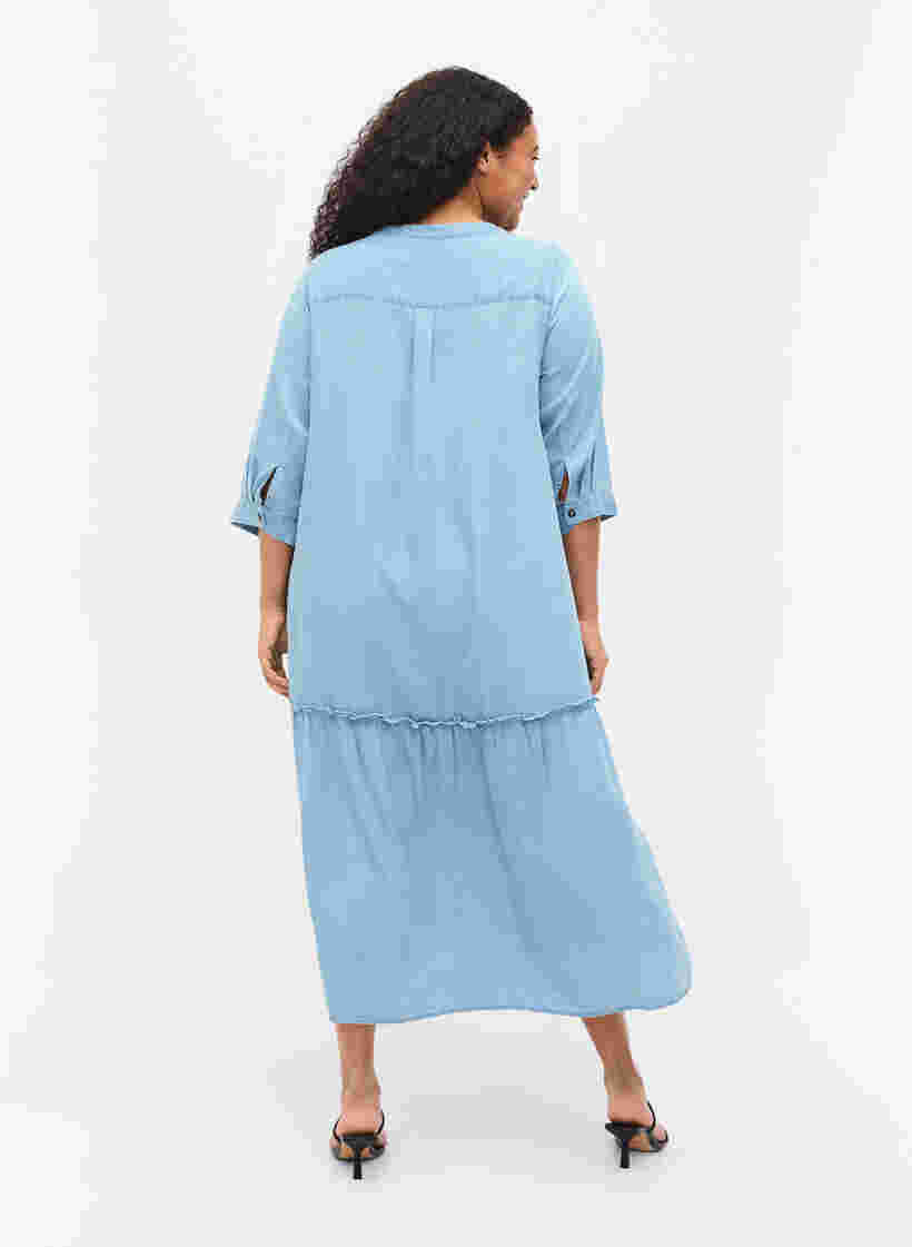 Midiklänning med knäppning och 3/4-ärmar, Light blue denim, Model image number 1
