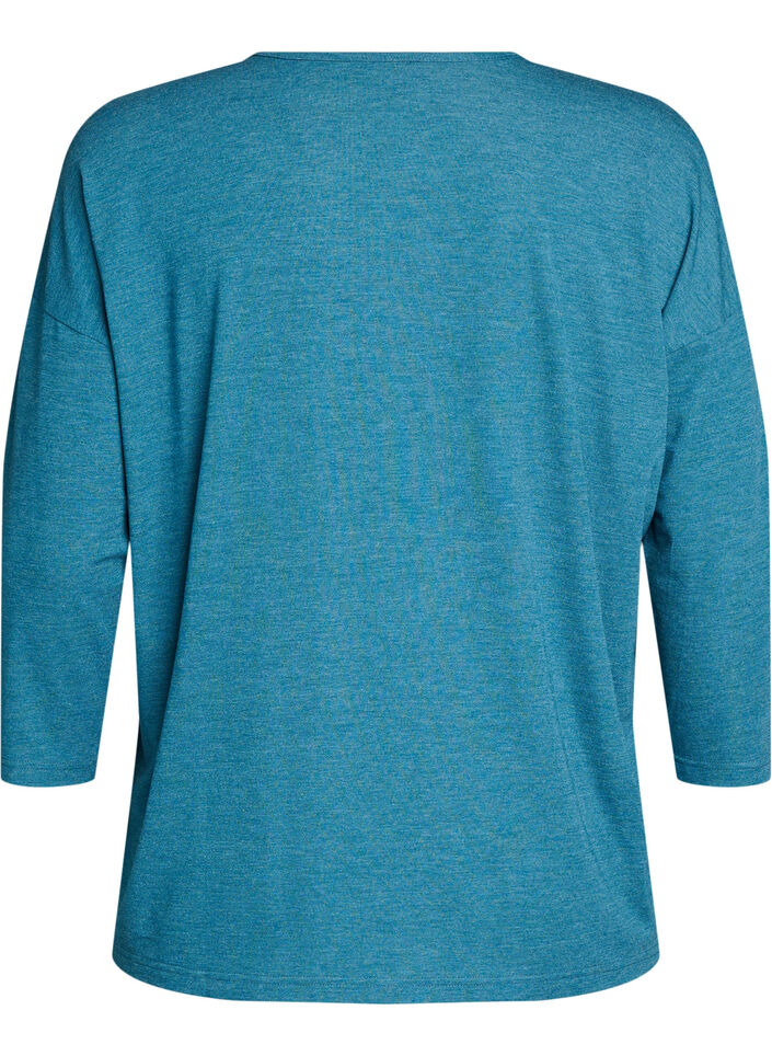 Jerseyblus med 3/4-&auml;rm, Bl&aring;, Packshot image number 1