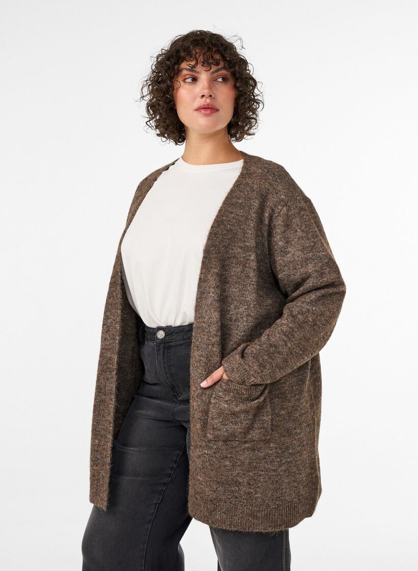 L&aring;ng kofta med fickor, Brun, Model image number 0