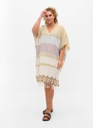 Randig strandklänning i bomull med fransar, Sand As Sample, Model image number 2