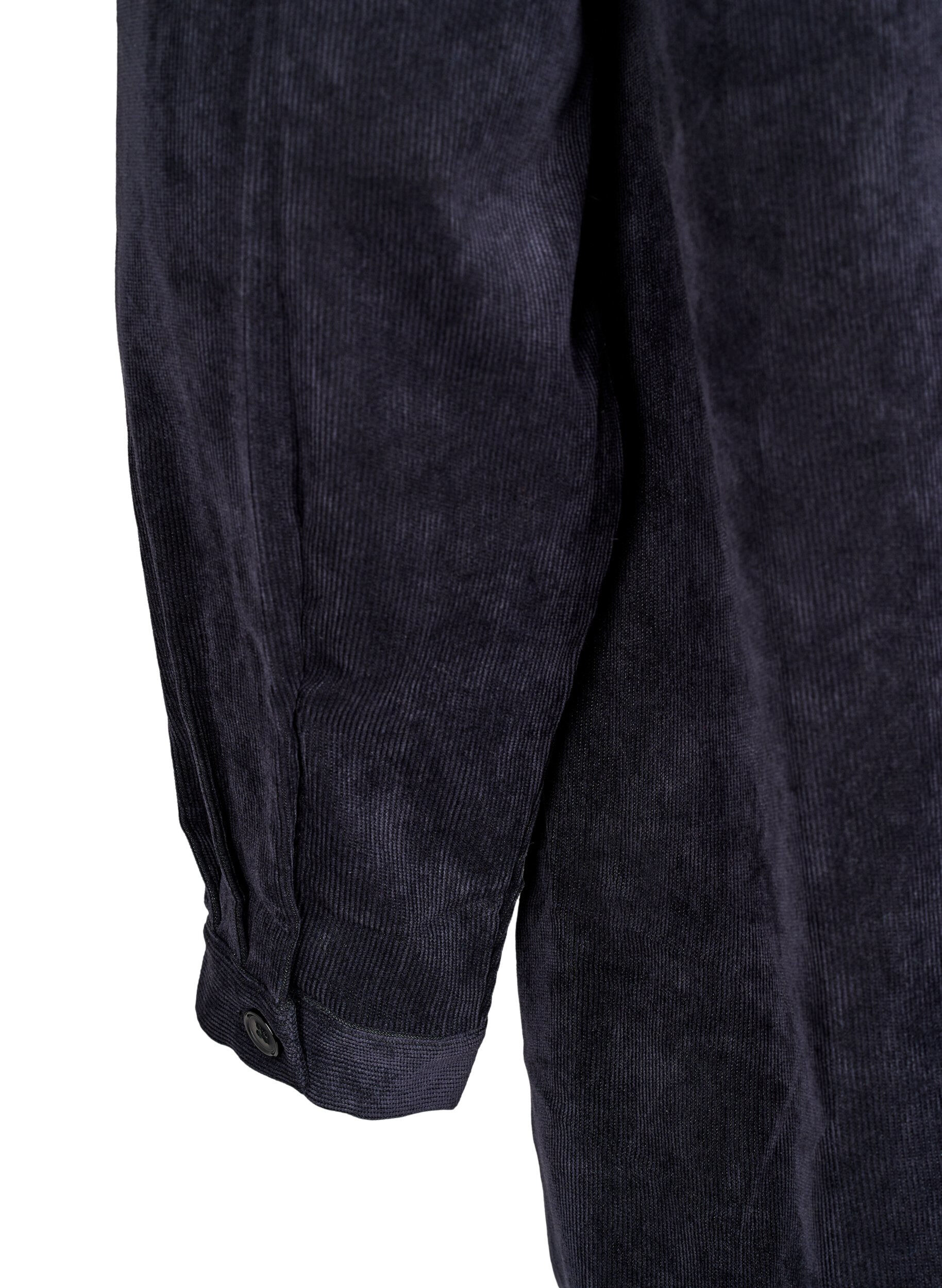 Zizzi L&aring;ng skjortkl&auml;nning i manchester med knappar, Black, Packshot image number 4