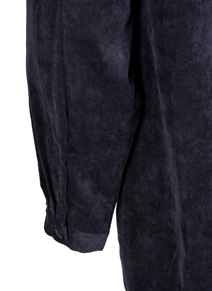 Lång skjortklänning i manchester med knappar, Black, Packshot image number 4