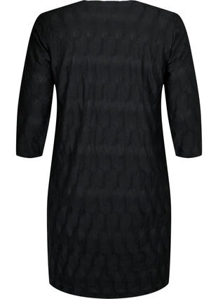 FLASH - Klänning med textur och 3/4 ärmar, Black, Packshot image number 1