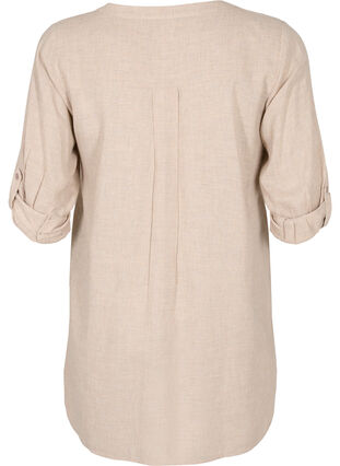 Lång skjorta med 3/4-ärmar och v-ringning, Simply Taupe, Packshot image number 1