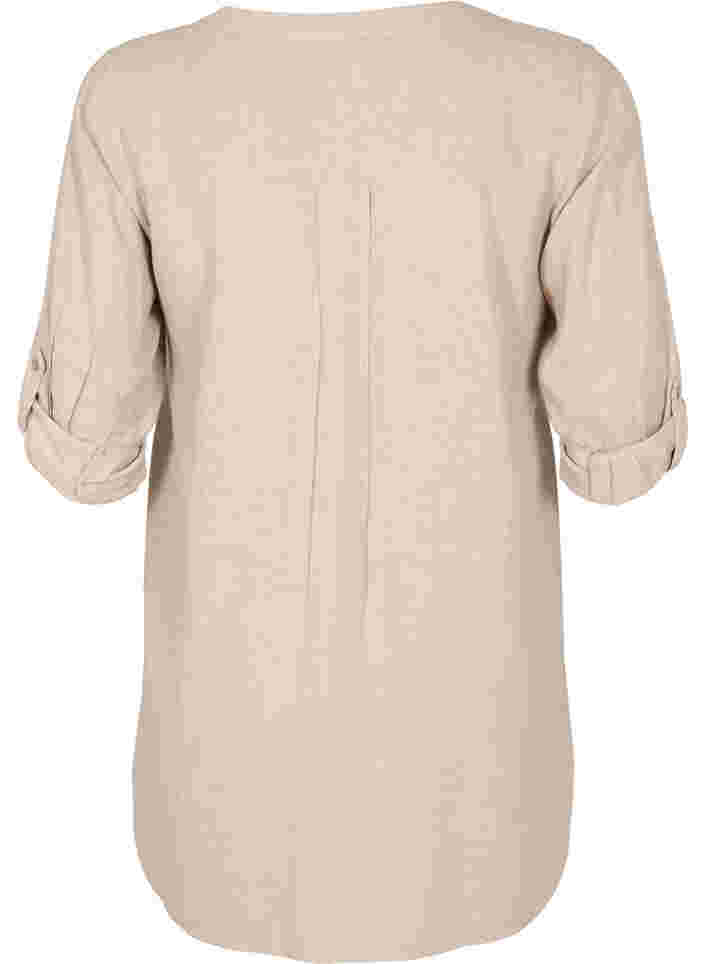 Lång skjorta med 3/4-ärmar och v-ringning, Simply Taupe, Packshot image number 1