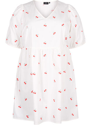 Klänning med körsbärsmönster och a-linjeform, B. White/Cherry, Packshot image number 0