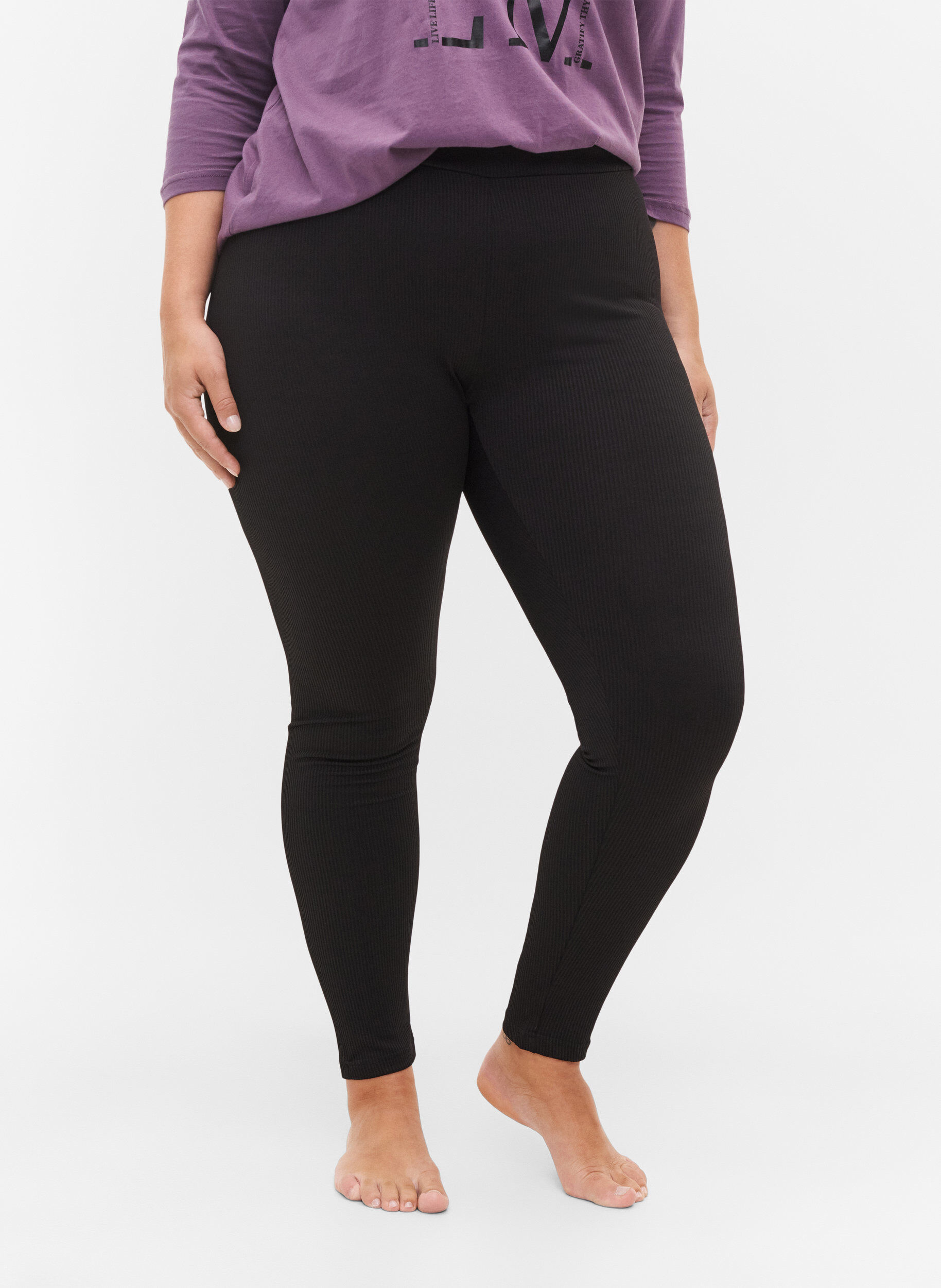 Zizzi Ribbade leggings med stretch, Black, Model image number 2