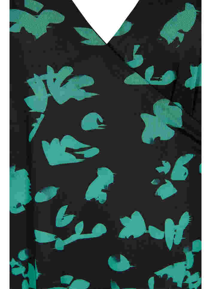 Omlottklänning i tryckt meshtyg, Black Green , Packshot image number 2