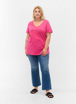 Kortärmad t-shirt i bomull med tryck, Magenta Beautiful, Model image number 2