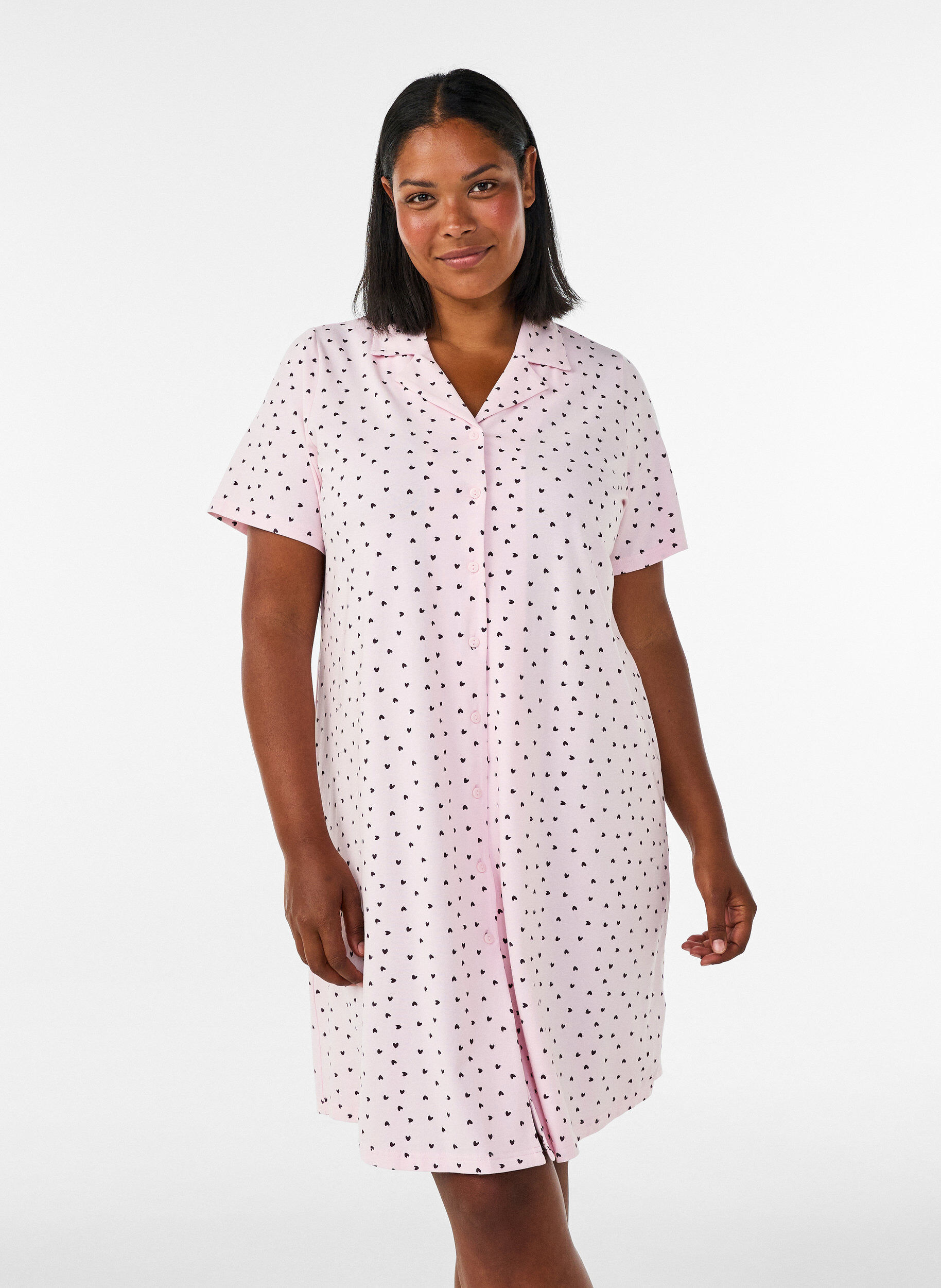 ZizziNattlinne i bomull med kn&auml;ppning, Rosa, Model image number 0