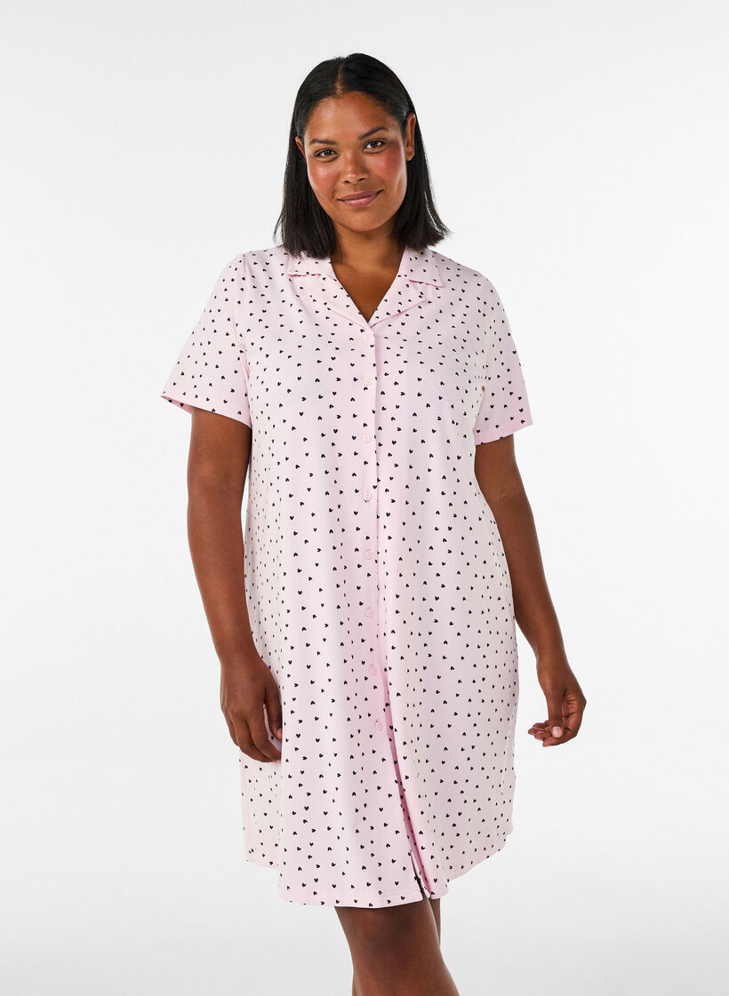 Nattlinne i bomull med kn&auml;ppning, Rosa, Model image number 0