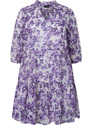 Tunika i blommönster och lurex, Beige/Purple Flower, Packshot image number 0