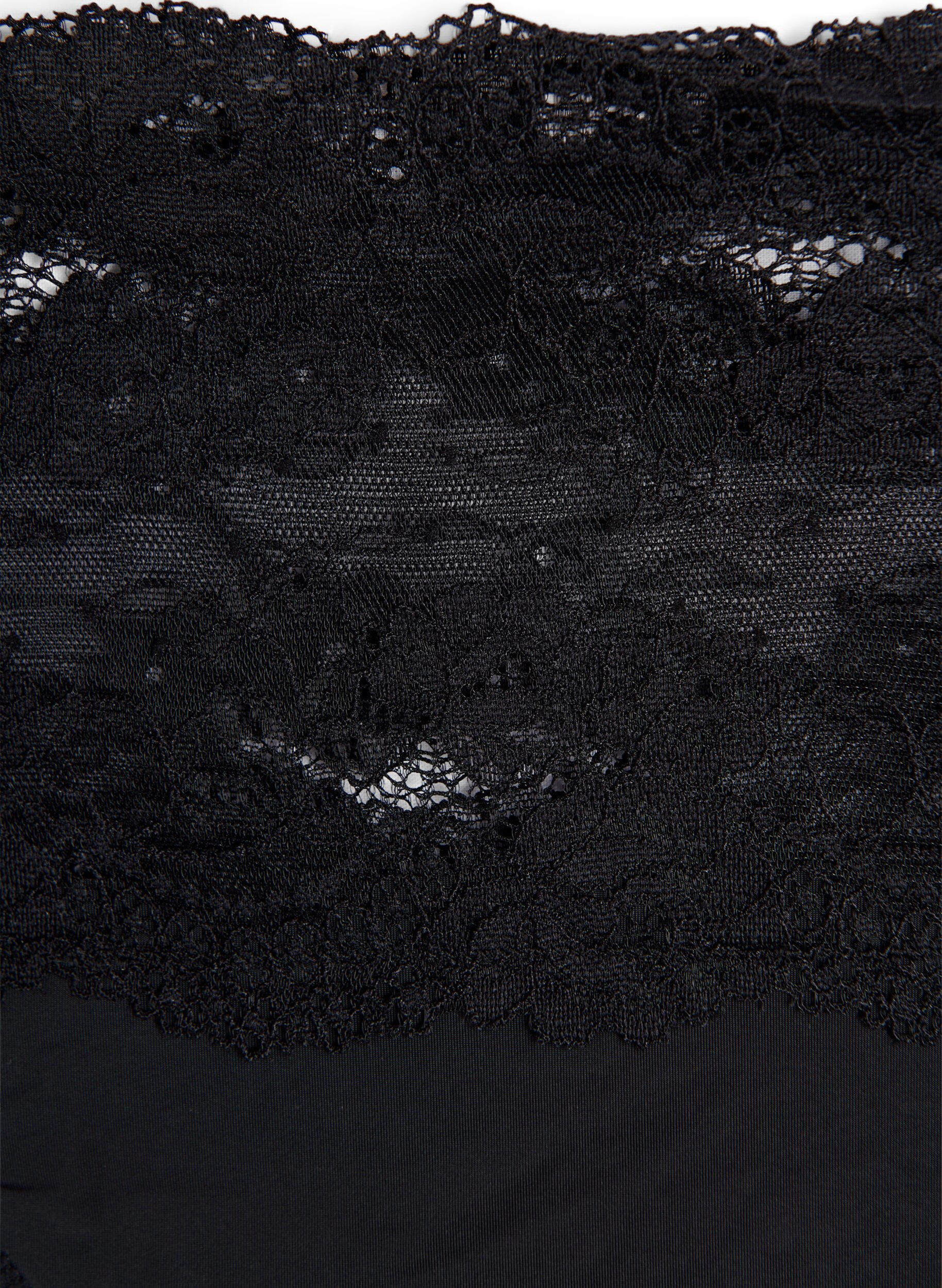 Zizzi 2-pack g-string med bred spetskant, Svart, Packshot image number 2