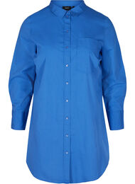 Lång bomullsskjorta med bröstficka, Dazzling Blue