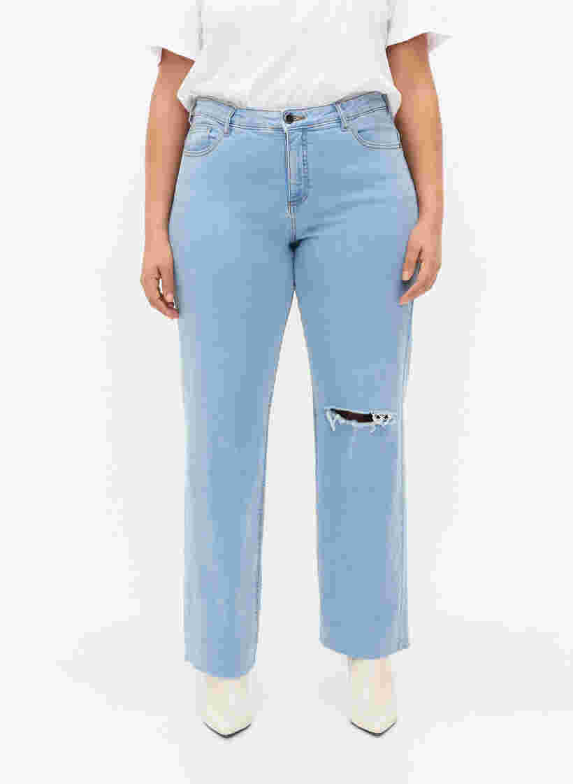 Högmidjade Gemma jeans med hål på knät, Ex Lgt Blue, Model image number 2