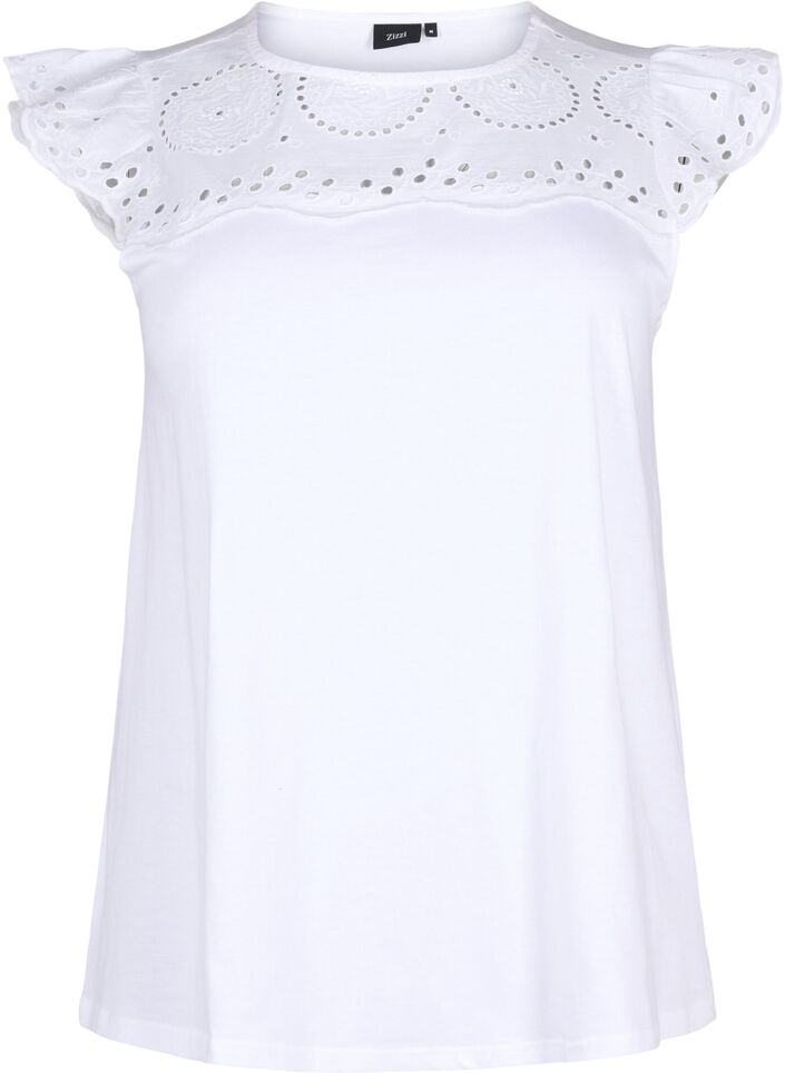 T-shirt i ekologisk bomull med anglaise-broderi, Bright White, Packshot image number 0