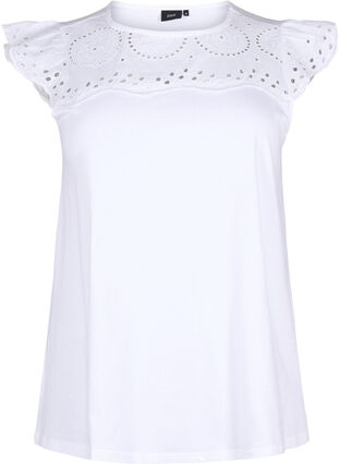 T-shirt i ekologisk bomull med anglaise-broderi, Bright White, Packshot image number 0
