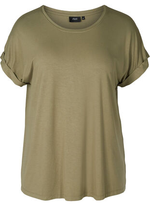 T-shirt i viskosmix med rund hals, Deep Lichen Green, Packshot image number 0