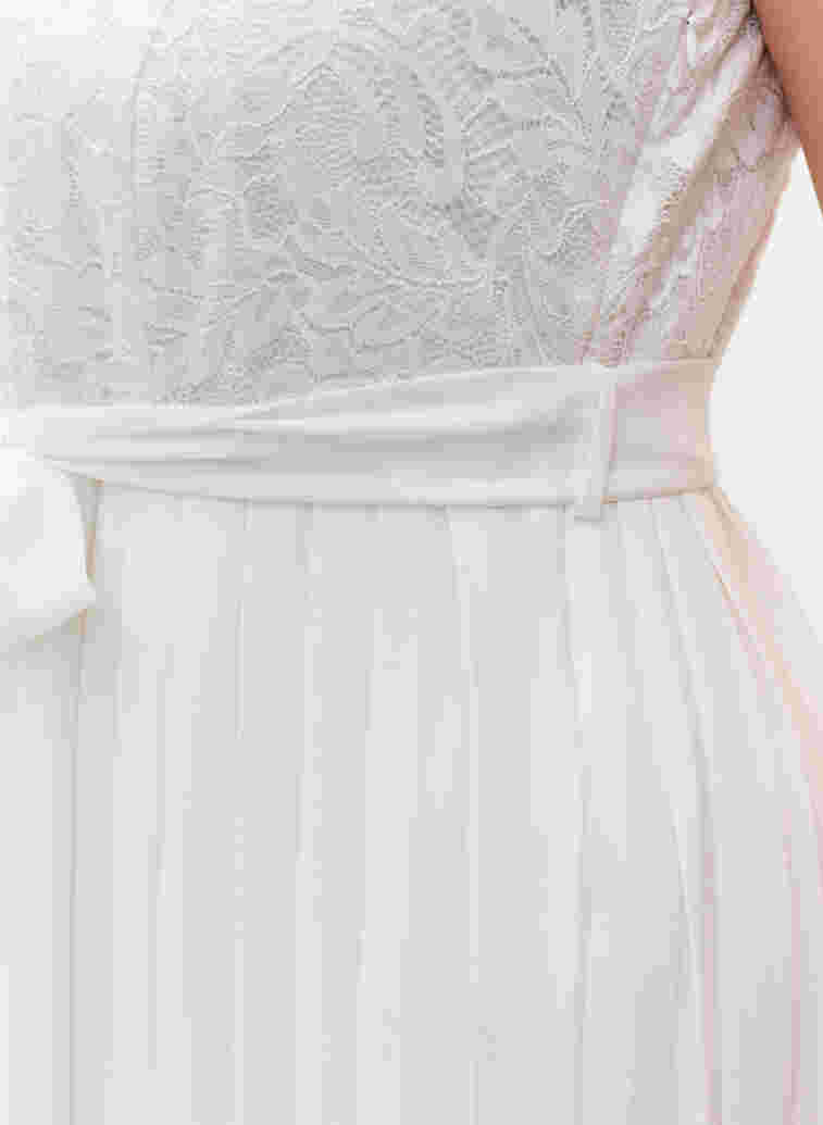 Ärmlös brudklänning med spets och plisserad kjol , Star White, Model image number 3