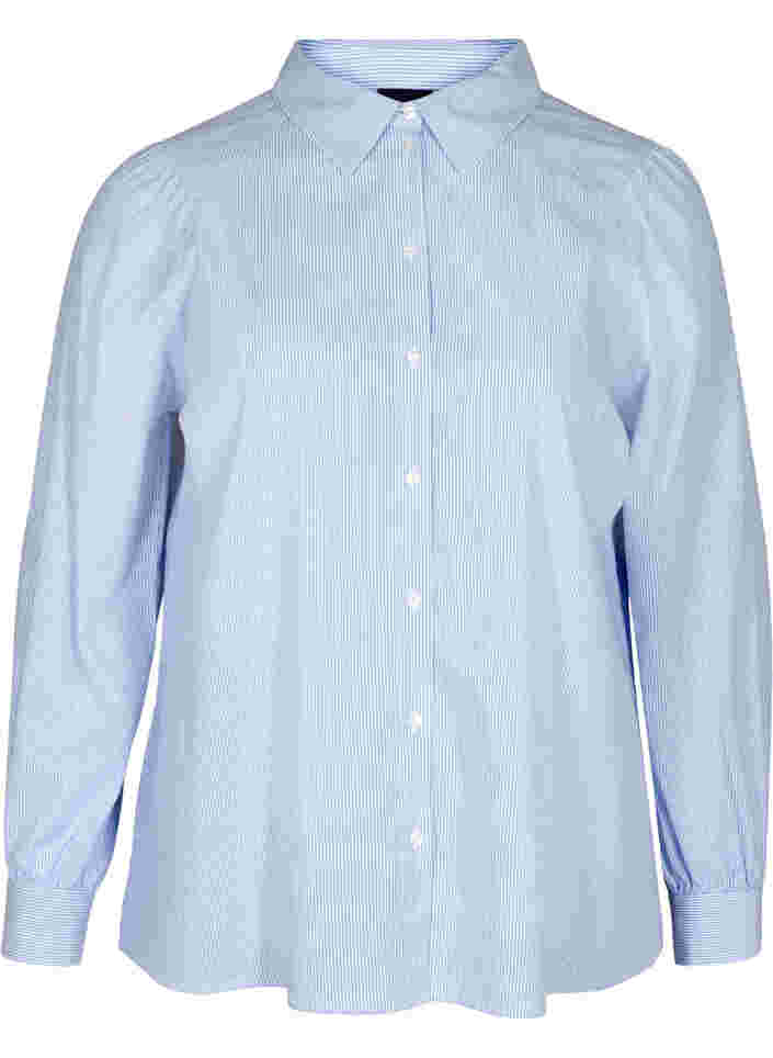 Randig skjorta i bomull, White/Blue stripe, Packshot image number 0