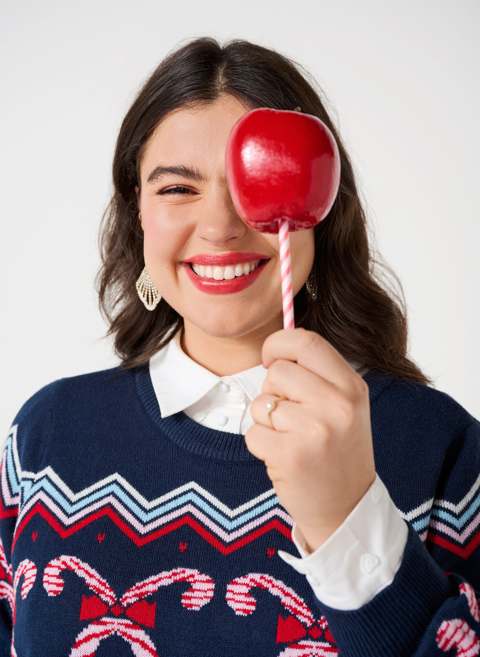 Zizzi Stickad kl&auml;nning med julmotiv och l&aring;nga &auml;rmar, Navy Blazer Comb, Image image number 0