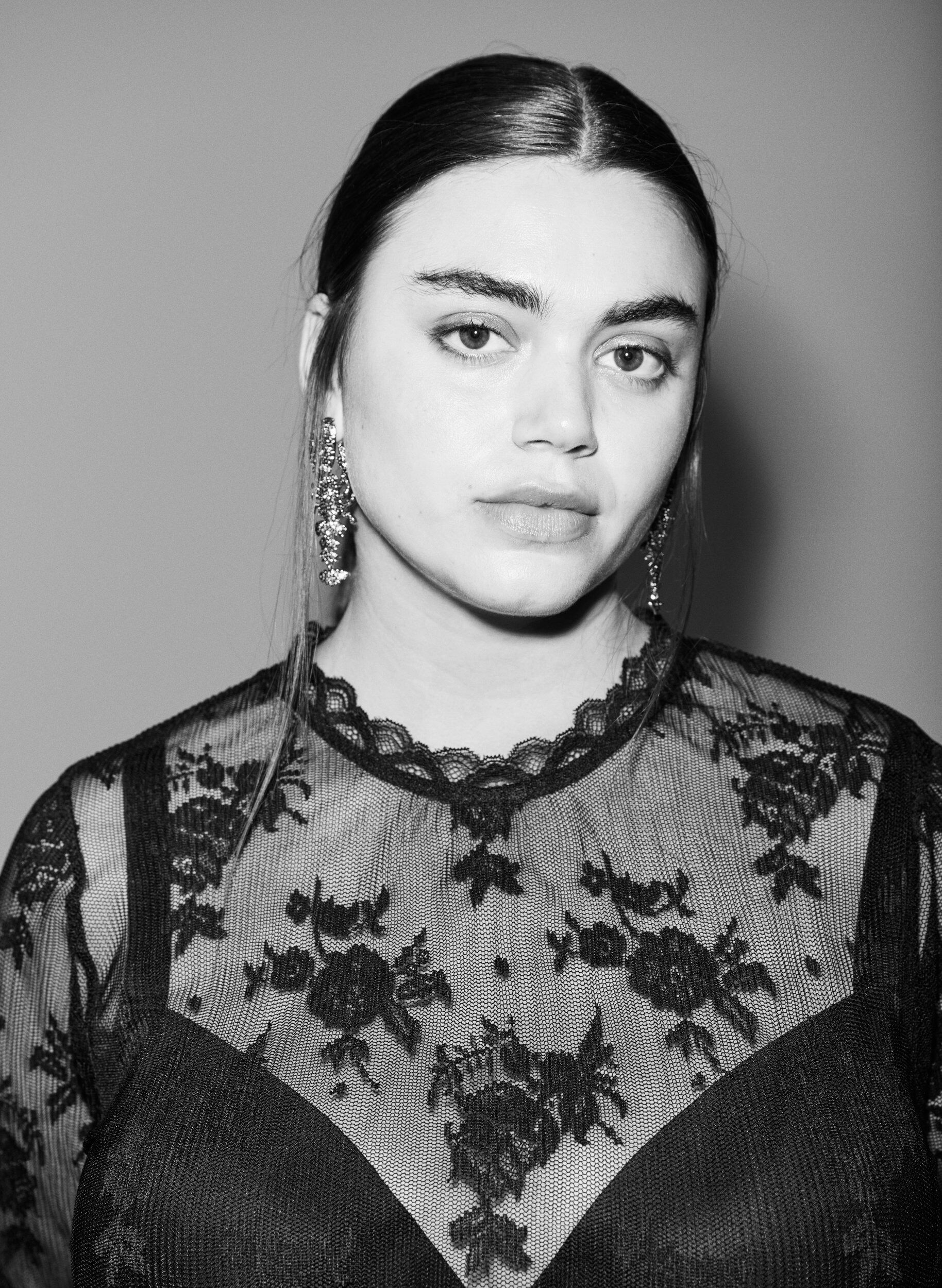 Zizzi L&aring;ng&auml;rmad blus i mesh med spetsm&ouml;nster, Svart, Image image number 0