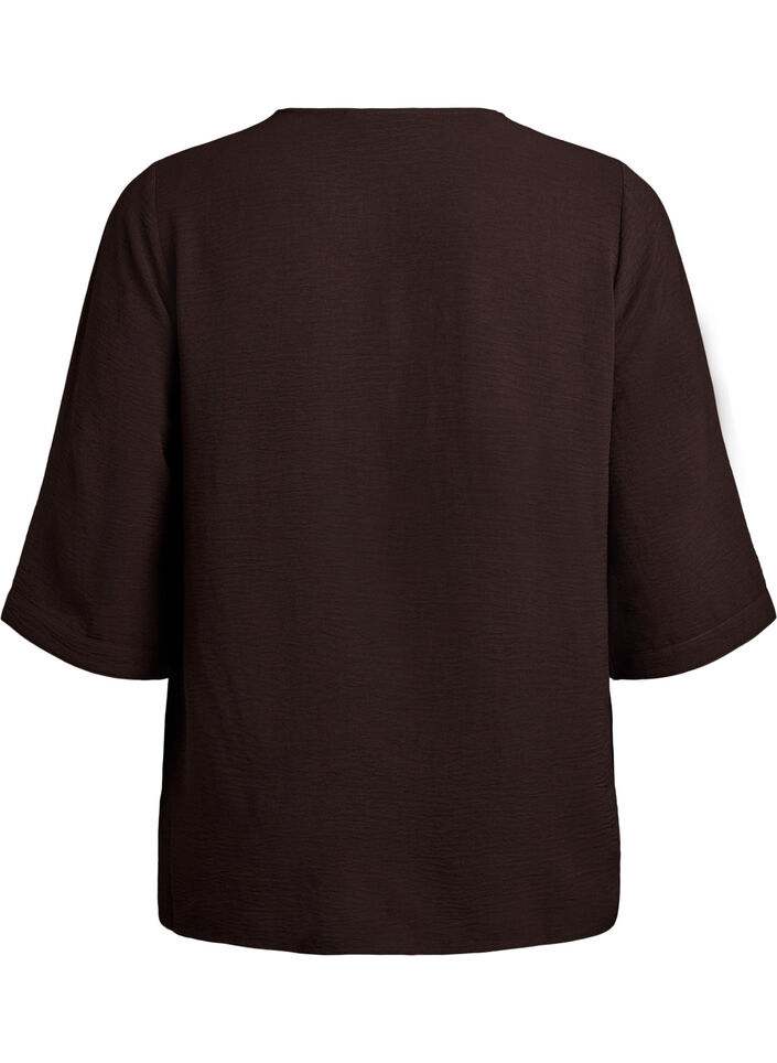 Skjortblus med v-ringning och 3/4-&auml;rm, Brun, Packshot image number 1