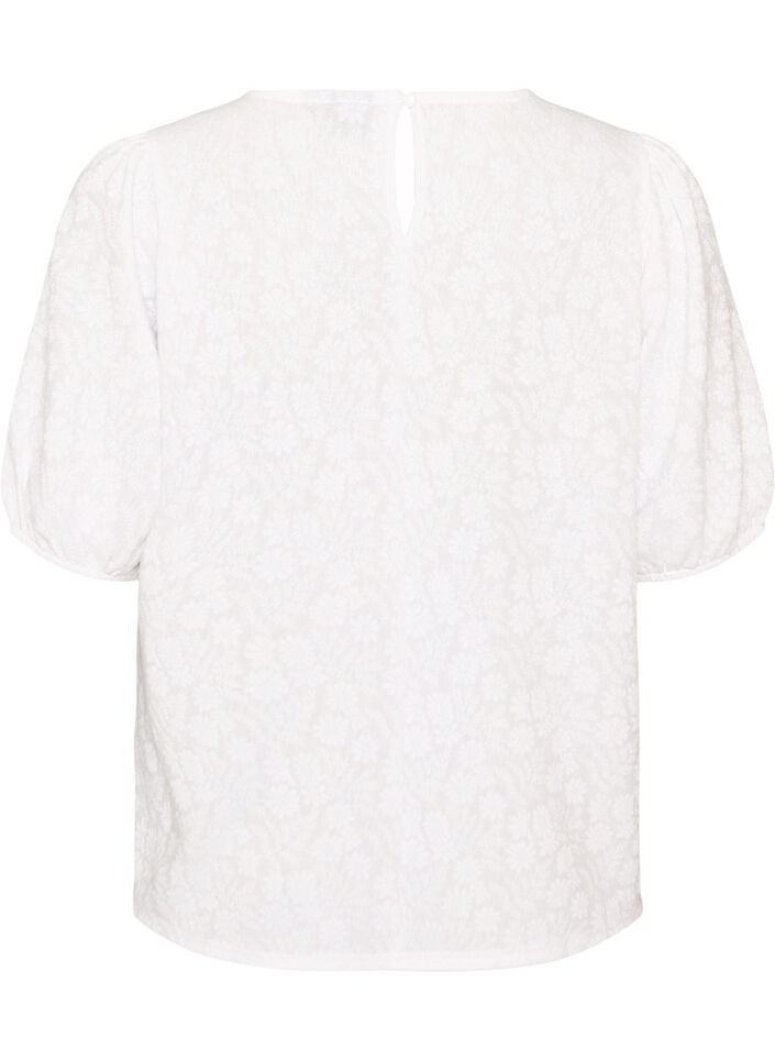 Blus med struktur och korta &auml;rmar, Vit, Packshot image number 1