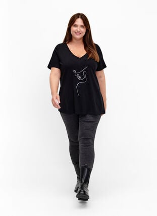 T-shirt i bomull med paljetter, Black W. Face, Model image number 2