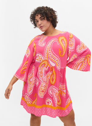 Mönstrad tunika med 3/4-ärmar, Pink Paisley, Model image number 0