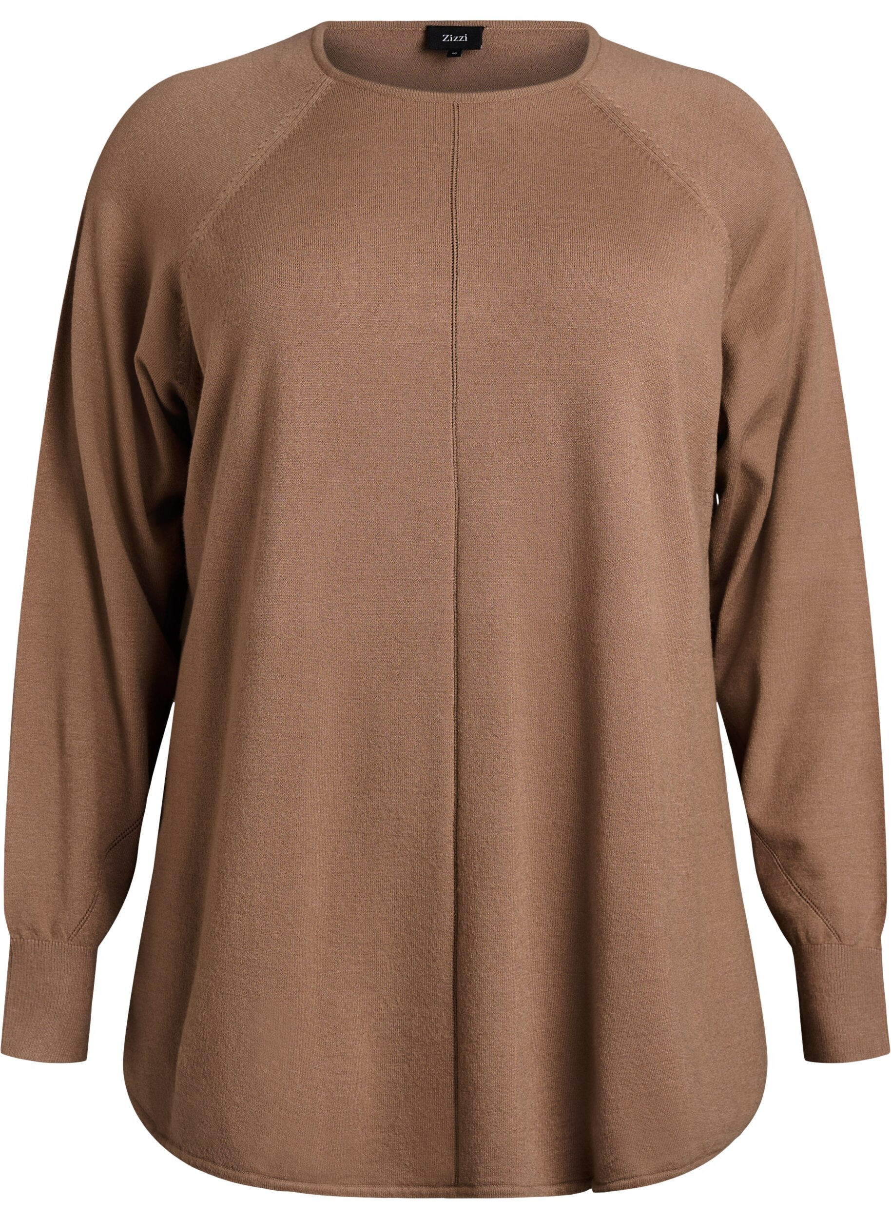 ZizziStickad blus med rund hals och stickat m&ouml;nster, Brun, Packshot image number 0