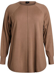 Stickad blus med rund hals och stickat m&ouml;nster, Brun