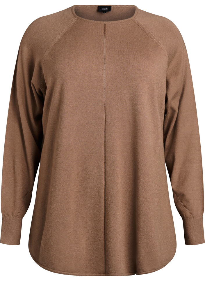 Stickad blus med rund hals och stickat m&ouml;nster, Brun, Packshot image number 0