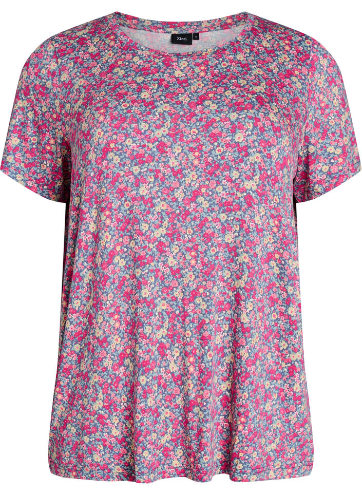 T-shirt med blommigt tryck, Rosa, Packshot image number 0