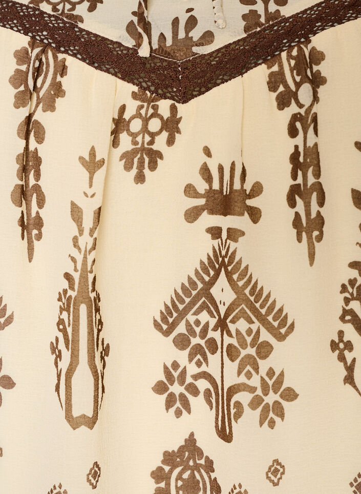 Blus med m&ouml;nster och virkad kant, Beige, Packshot image number 2