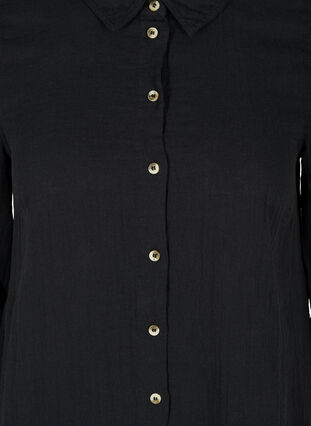 Lång bomullsskjorta med klassisk krage, Black, Packshot image number 2