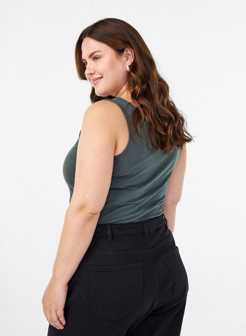 Solid färg bas topp i bomull, Grön, Model image number 2