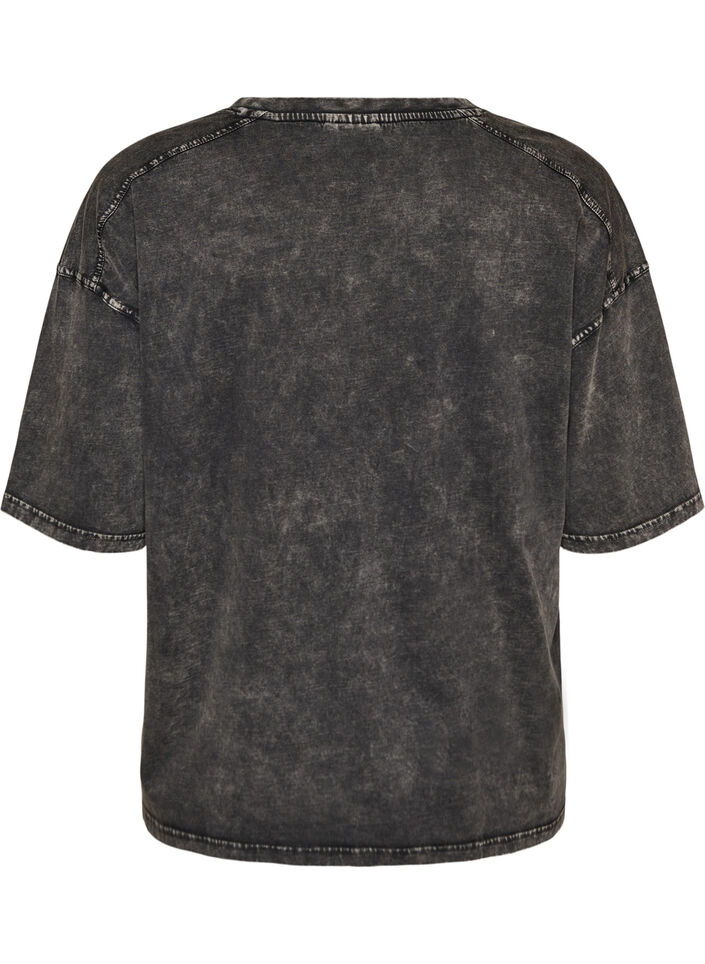 Oversized t-shirt i ekologisk bomull med collegetryck, Svart, Packshot image number 1