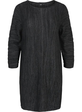 Stickad klänning med långa ärmar, Dark Grey Melange, Packshot image number 0