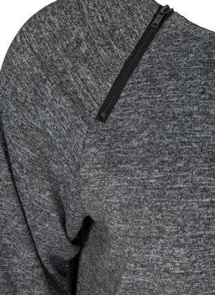 Melerad blus med blixtlåsdetalj, Dark Grey Melange, Packshot image number 3