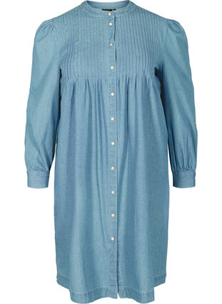 Långärmad denimklänning med pufffärmar, Blue denim ASS, Packshot image number 0