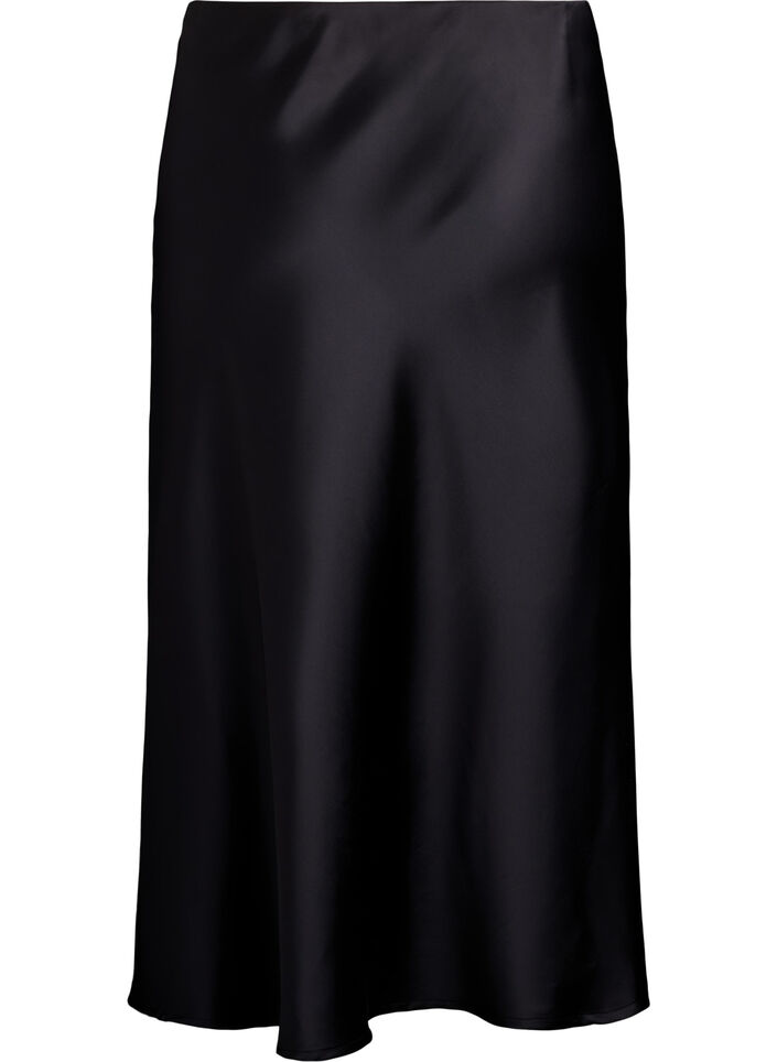 Midikjol i satin, Svart, Packshot image number 1
